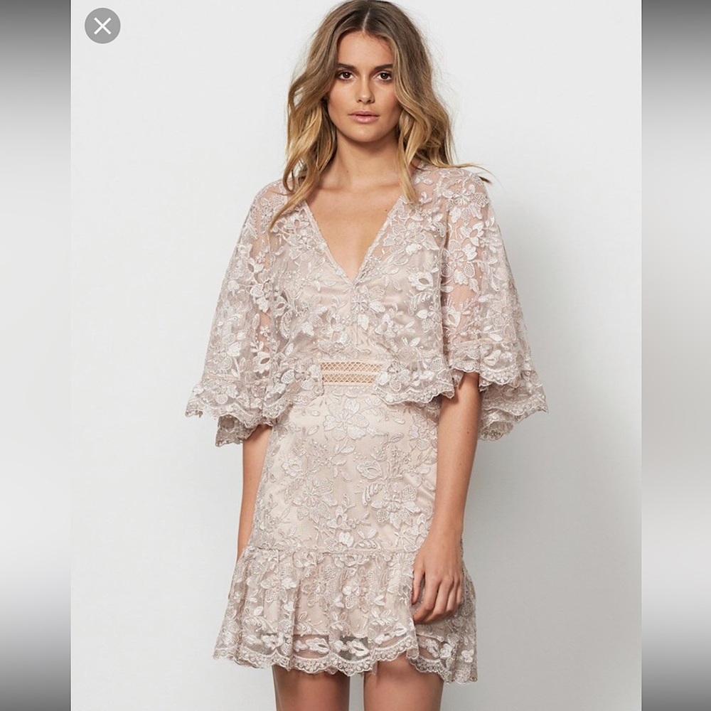STEVIE MAY dress in the color almond! Worn once, and dry cleaned after